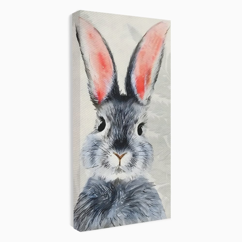 Tablou canvas cu tablou canvas cu iepure gri, fara rama, pe sasiu de lemn